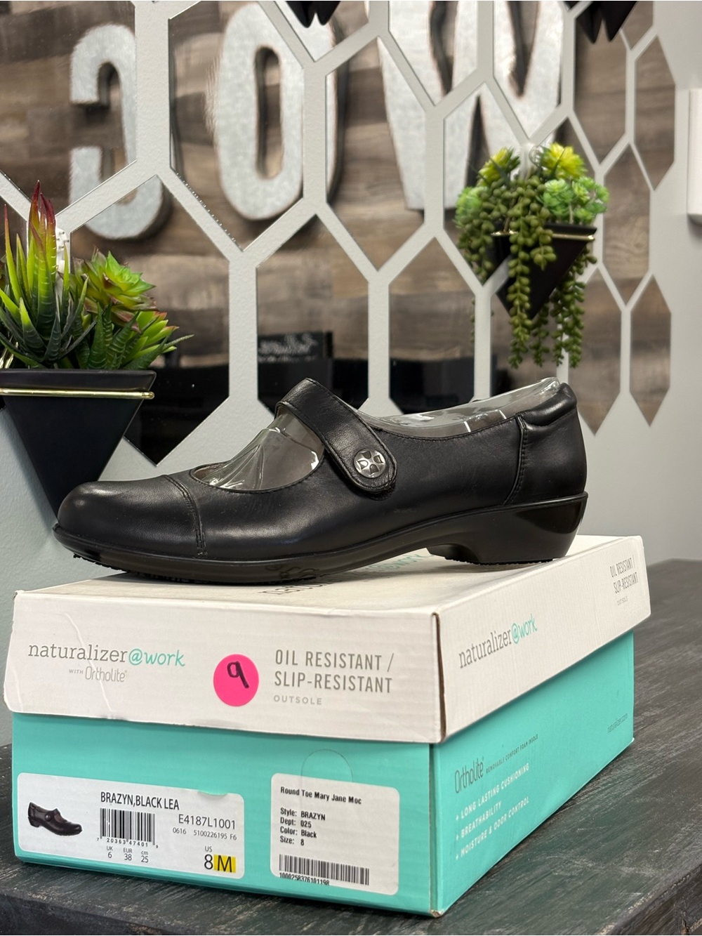 Naturalizer Black Leather Mary Jane Flat with Hook Strap